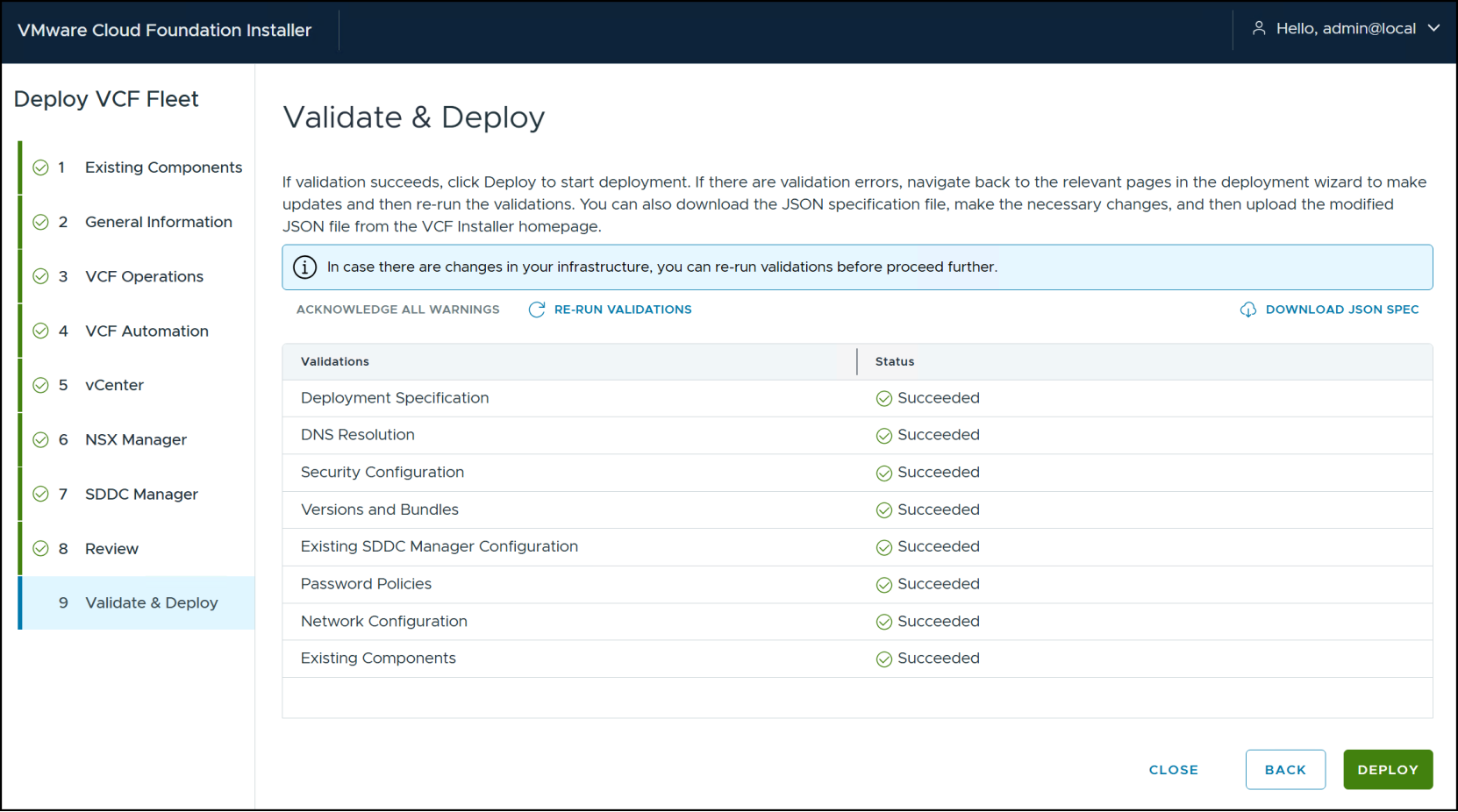 VCF Installer - validate and deploy