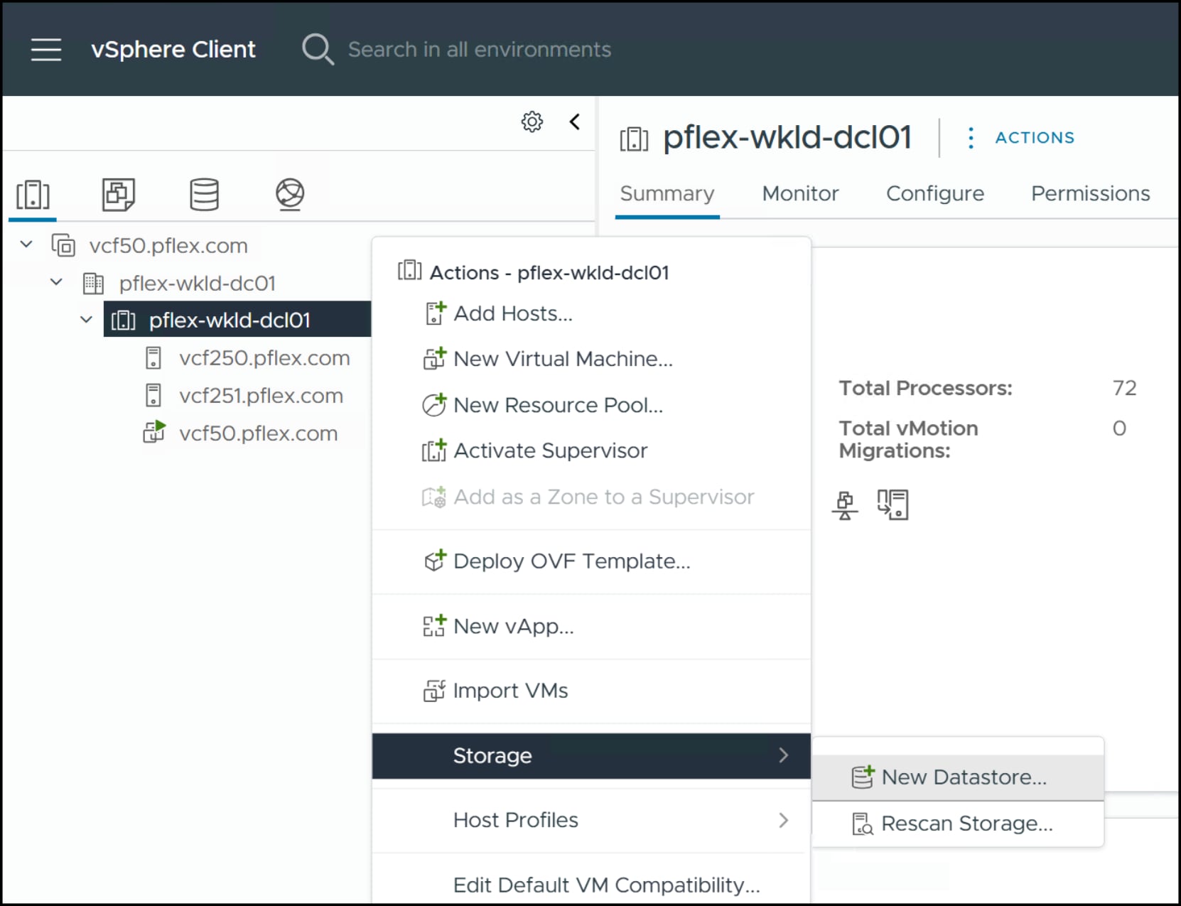 Step 3 of the volume and VMFS creation - initiate new datastore