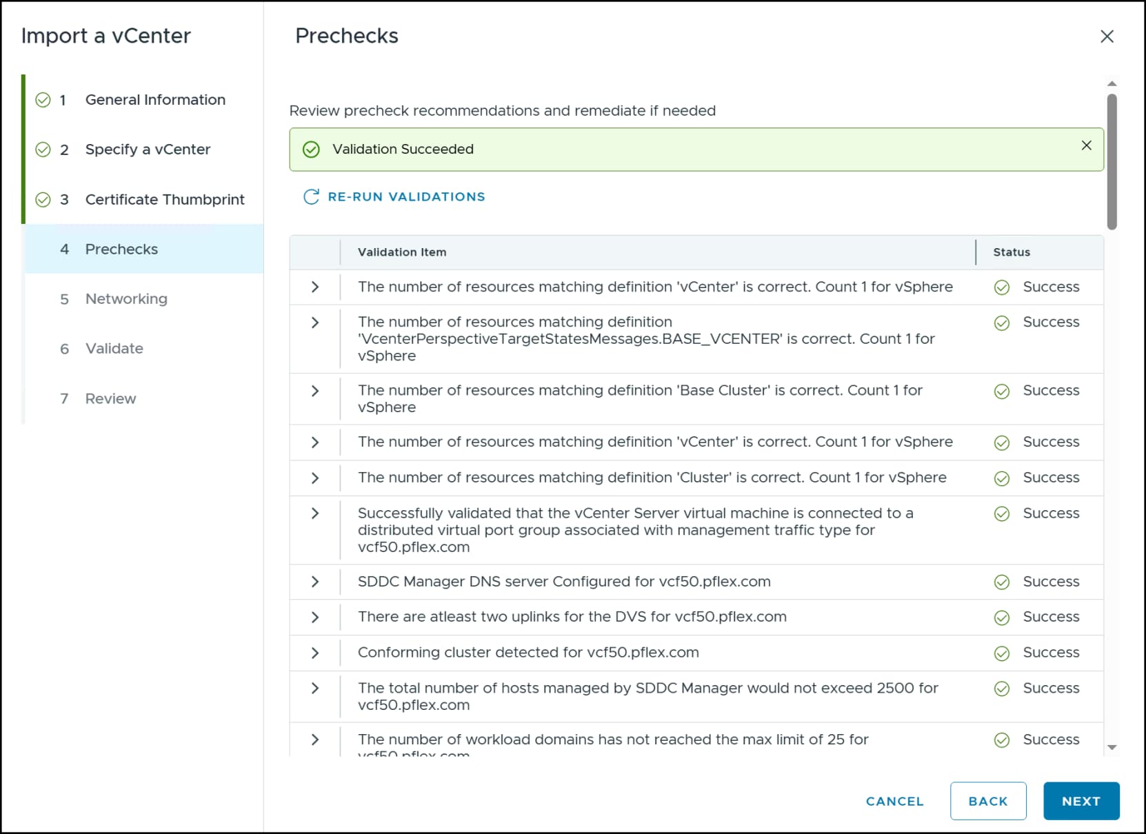 Import a vCenter - Prechecks