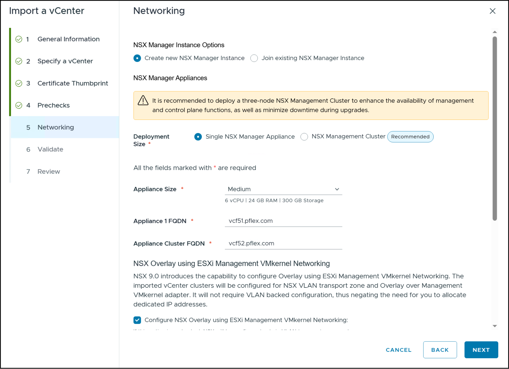 Import a vCenter - Networking