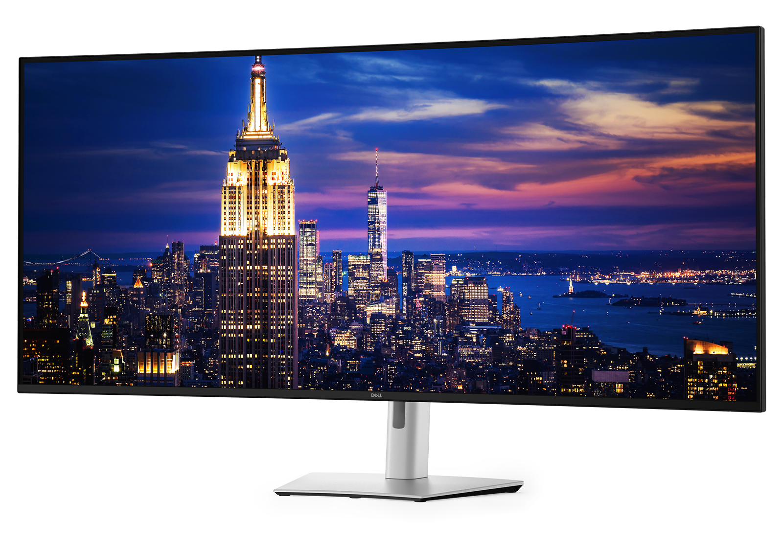 Dell UltraSharp U5226KW featuring a standard image with a New York skyline screenfill.