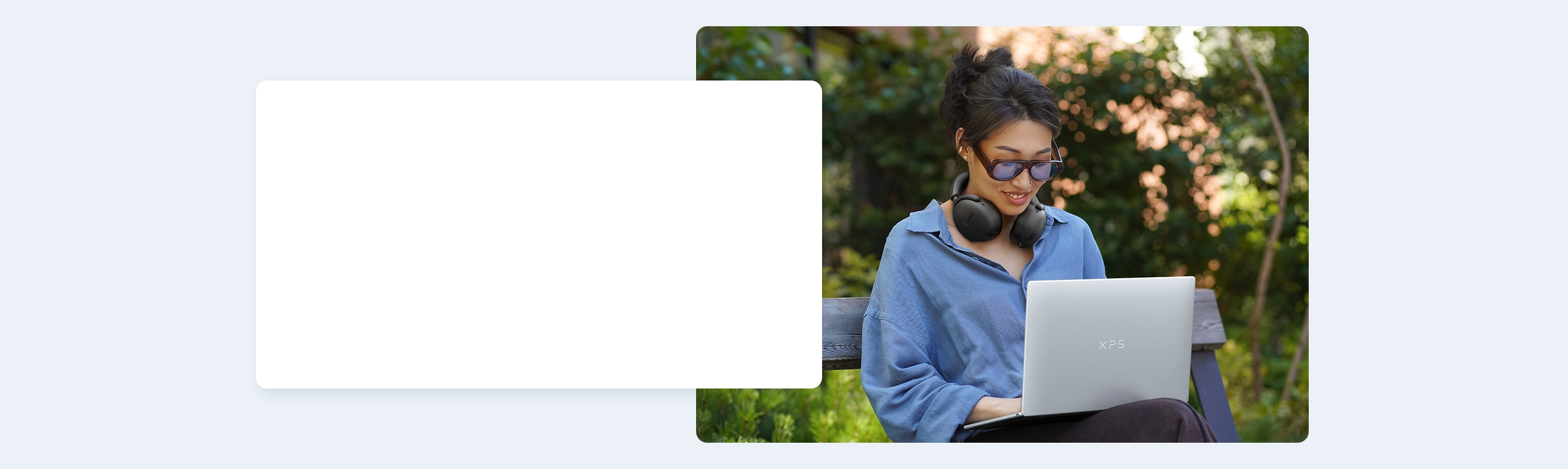 A women using DX13260 Roma Dell XPS 13 Laptop in the Sky Configuration Outdoors in a Park