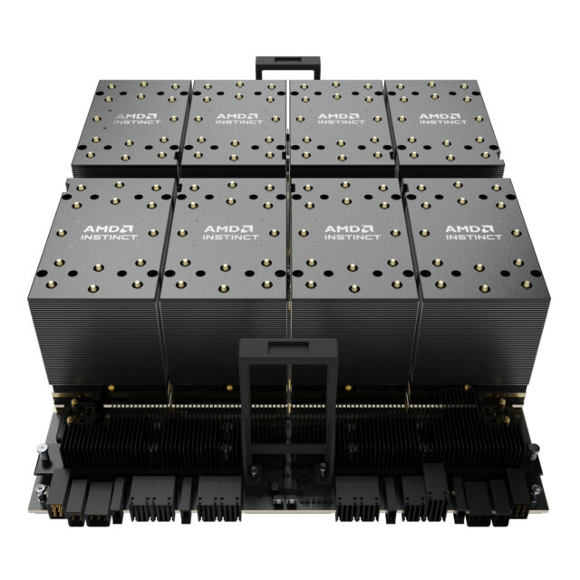 The AMD Instinct™ MI300X accelerator, which will be available for the Dell PowerEdge XE9680 server.