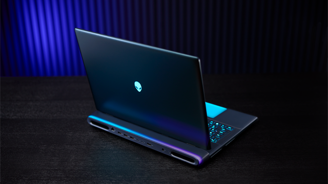 The Alienware 18 Area 51 Gaming Laptop keyboard featuring gradient AlienFX lighting and the Portal Aurora Borealis screenfill. 