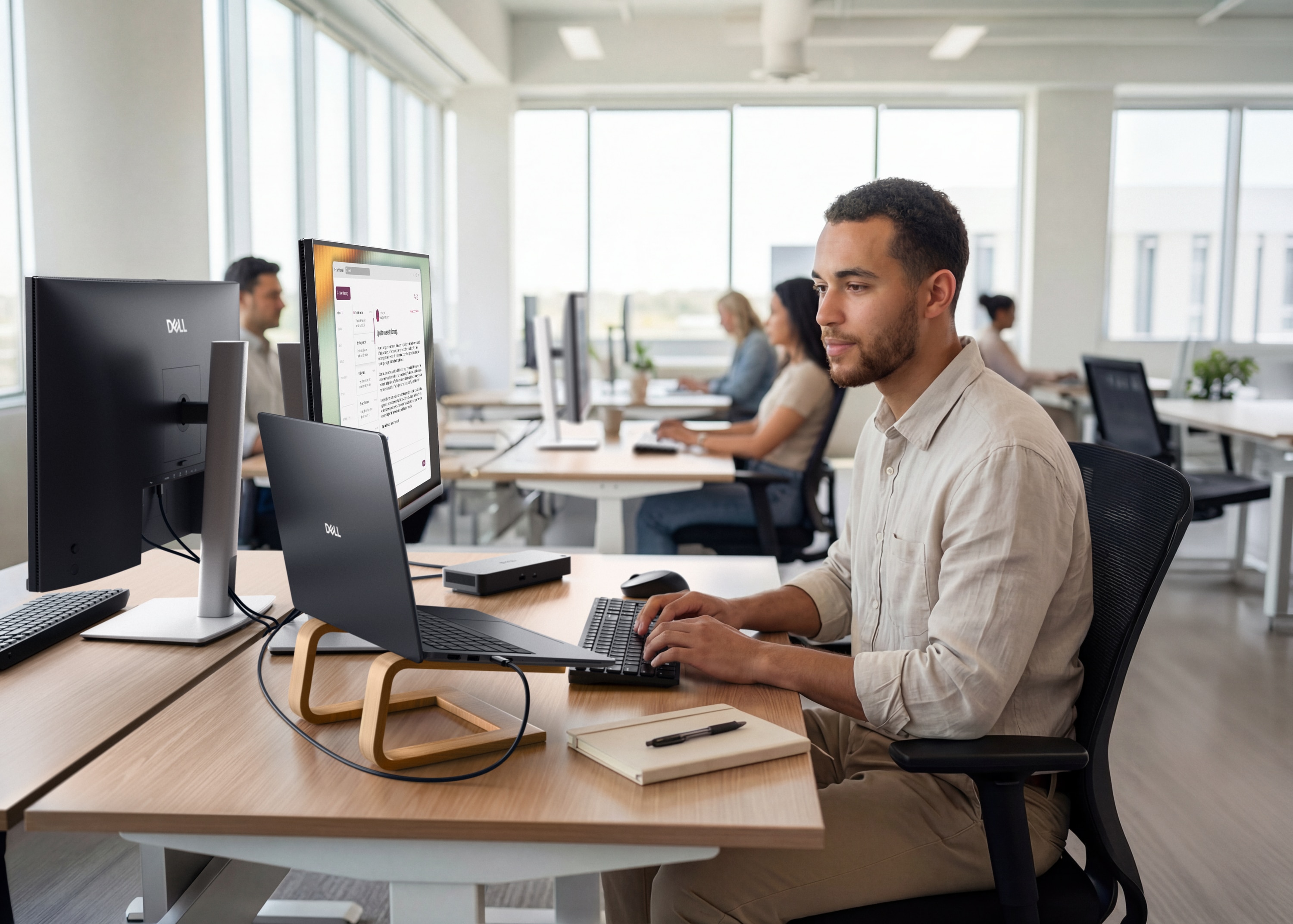 Man using the Dell Pro 7 P713265 Laptop in the office.