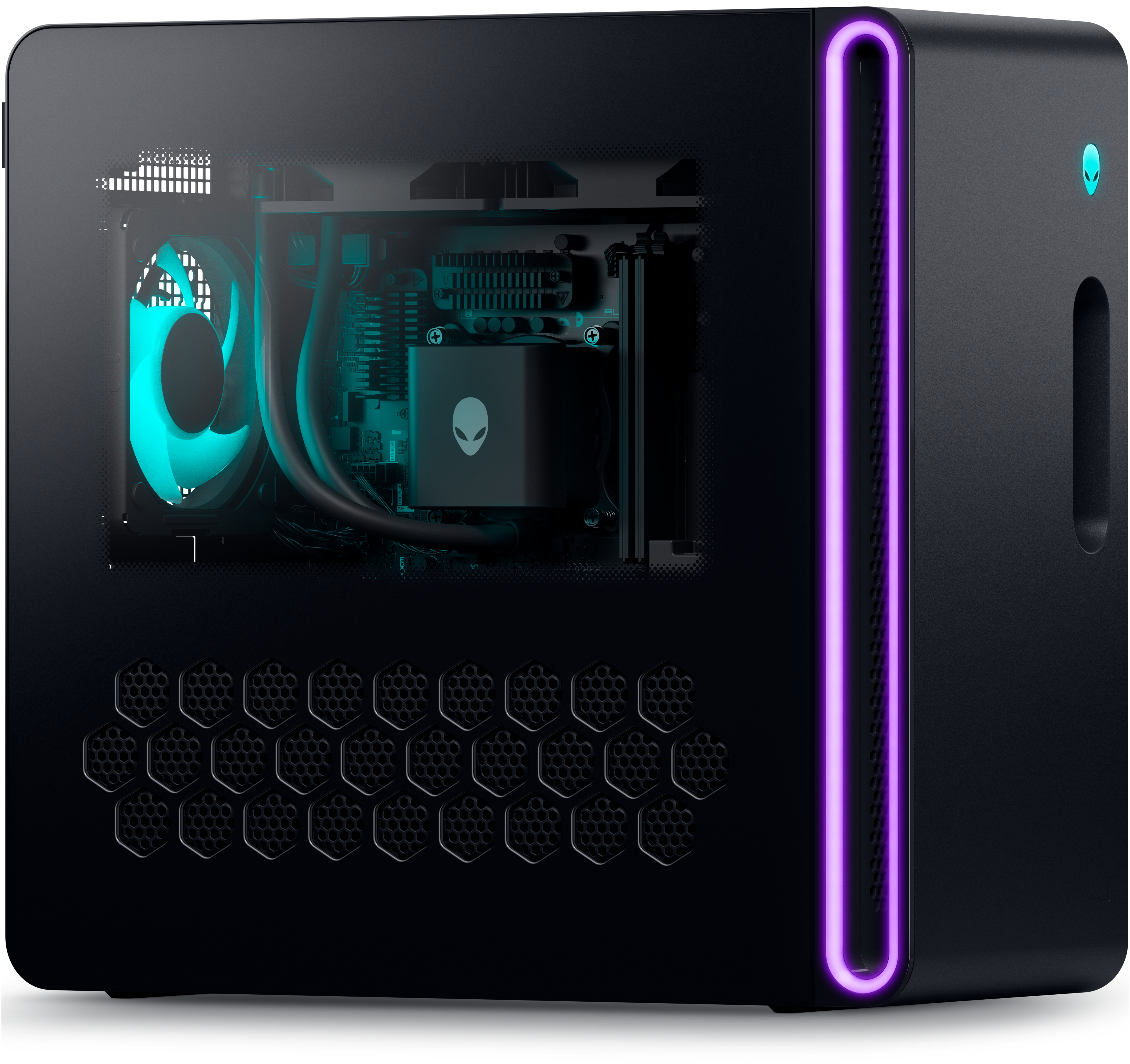 Dell Alienware Aurora ACT1250 gaming desktop, codename Bastion MLK. Shown with 240mm liquid cooling.