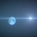 Video game screengrab of the moon and a bright star