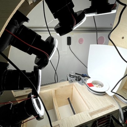 A timelapse photogrammetry capture rig, built by Forager, appearing at the SIGGRAPH 2023 event.