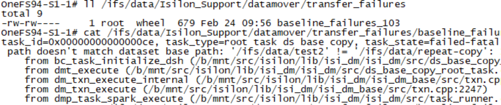 A figure illustrating the CLI output of a transfer failure example.