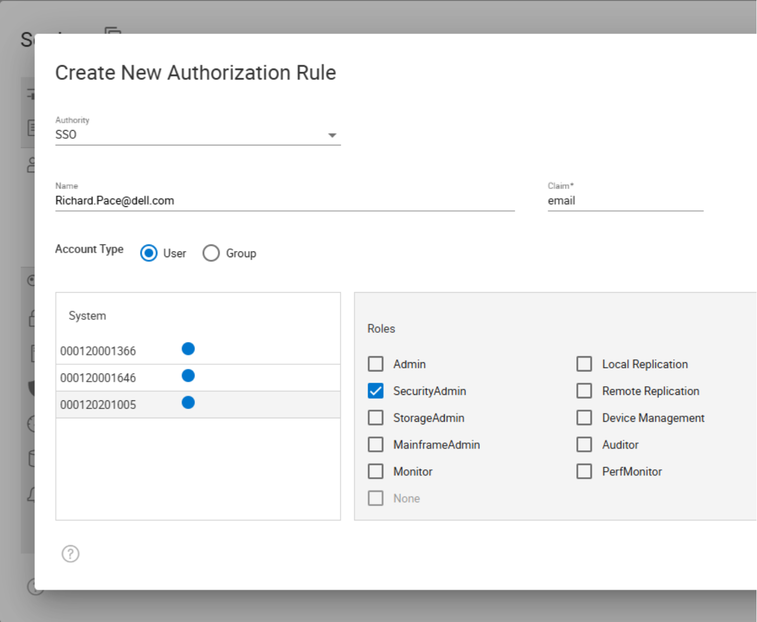 Screenshot of creating authorized user