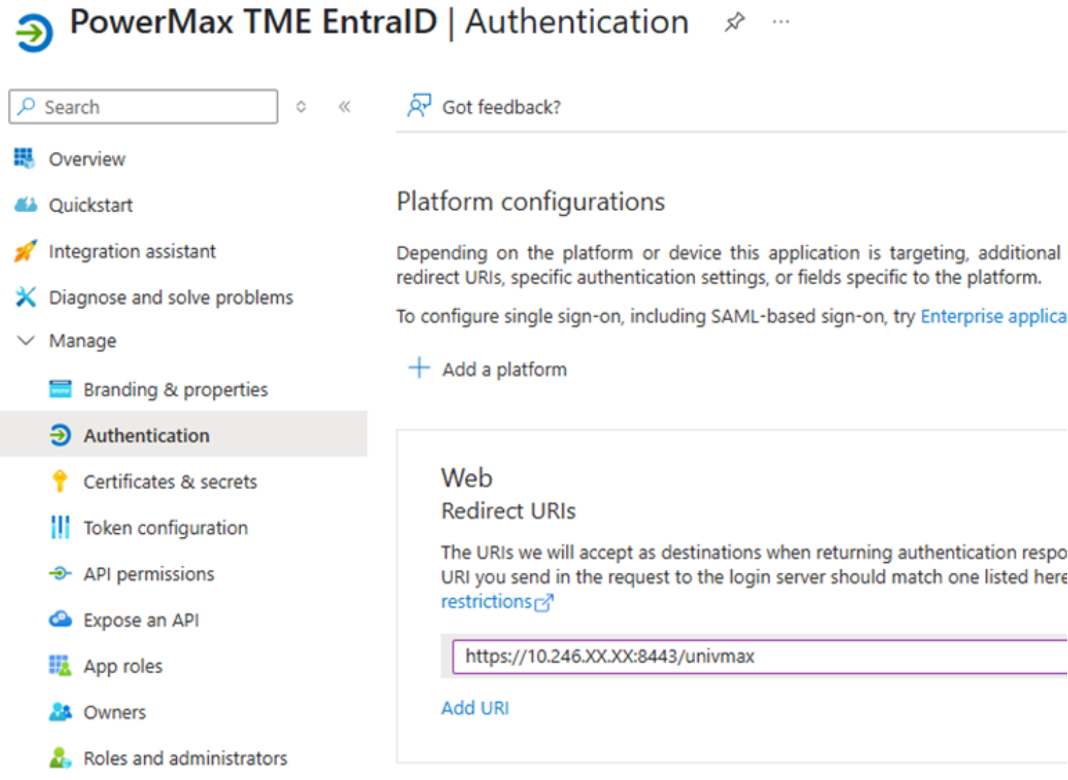 Screenshot of the Authentication page