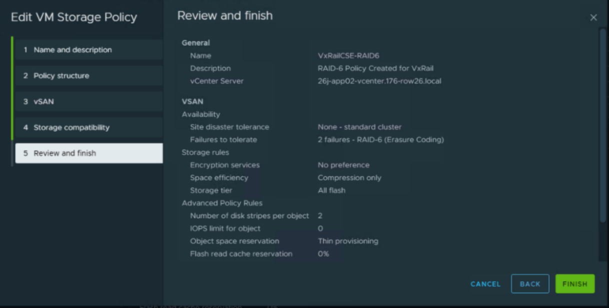 This graphic illustrates creating vSAN storage policy