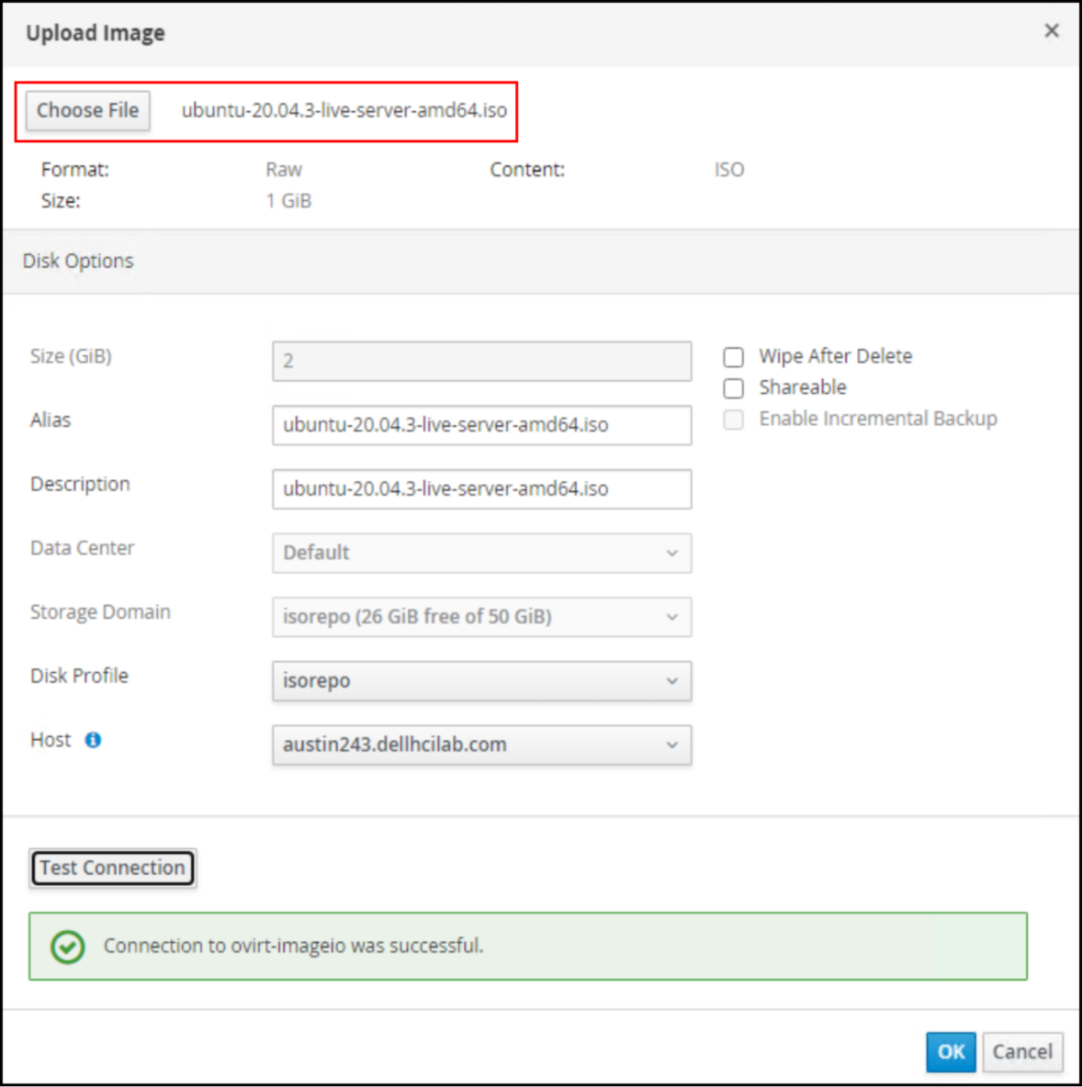 A screenshot showing that the ISO uploaded successfully.