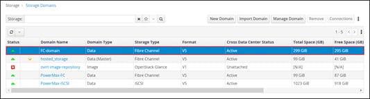A screen shot of Active FC storage domain