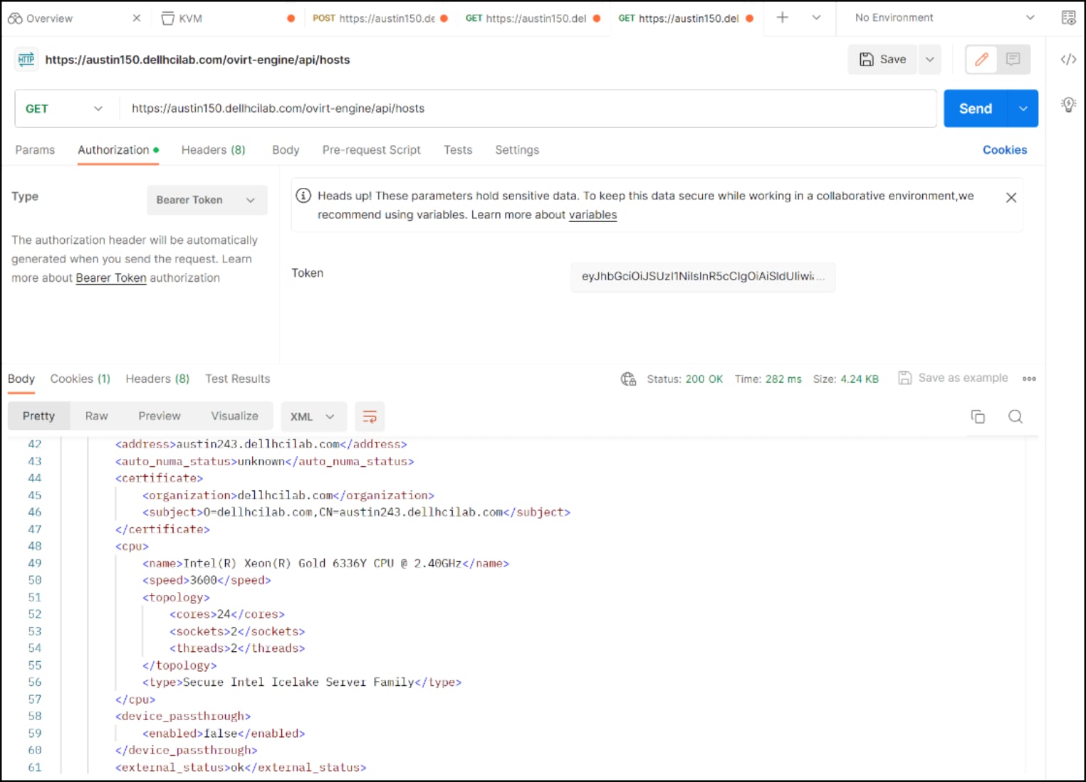 REST API call gathering the hosts in the oVirt environment