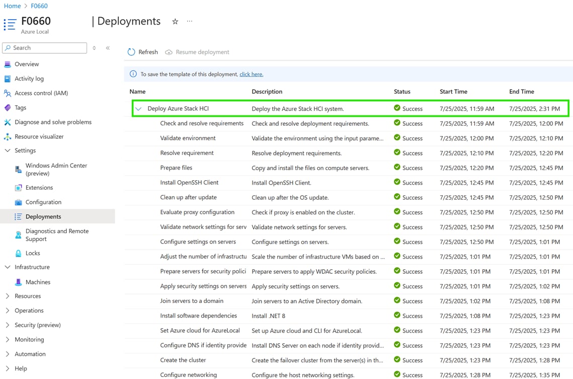 Deployment showing success status