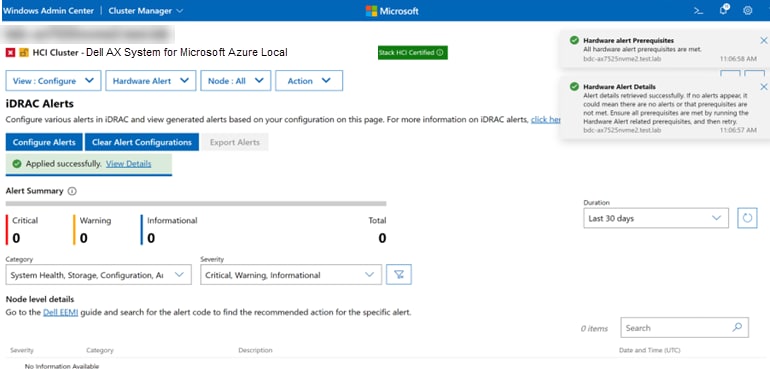 Configure alerts window with options selected