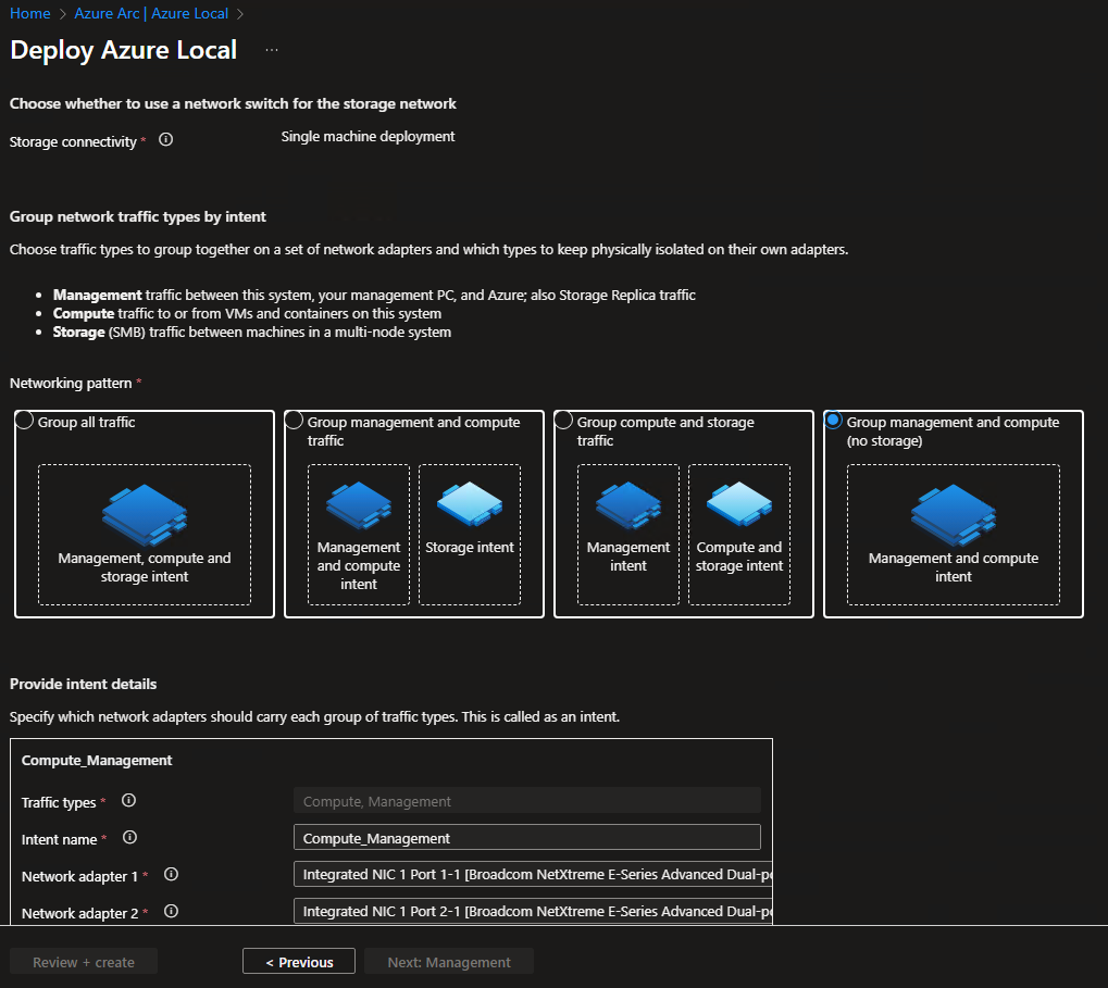 Deployment wizard - networking window with details to be selected or entered