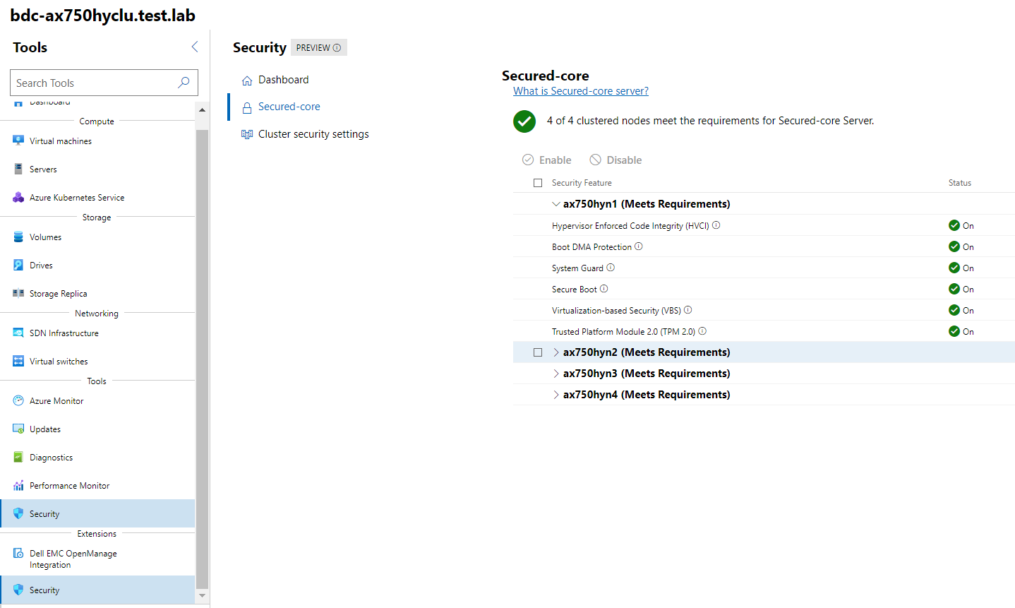Secured-core machine status details