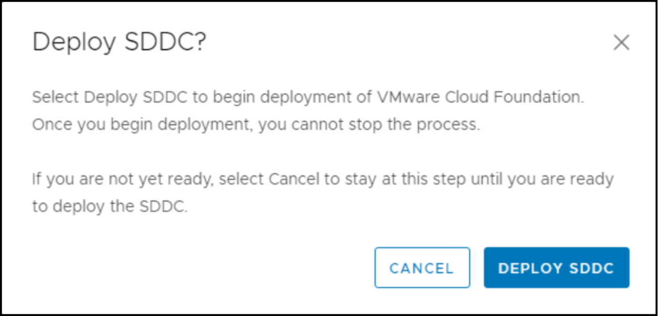 Dialog to deploy SDDC