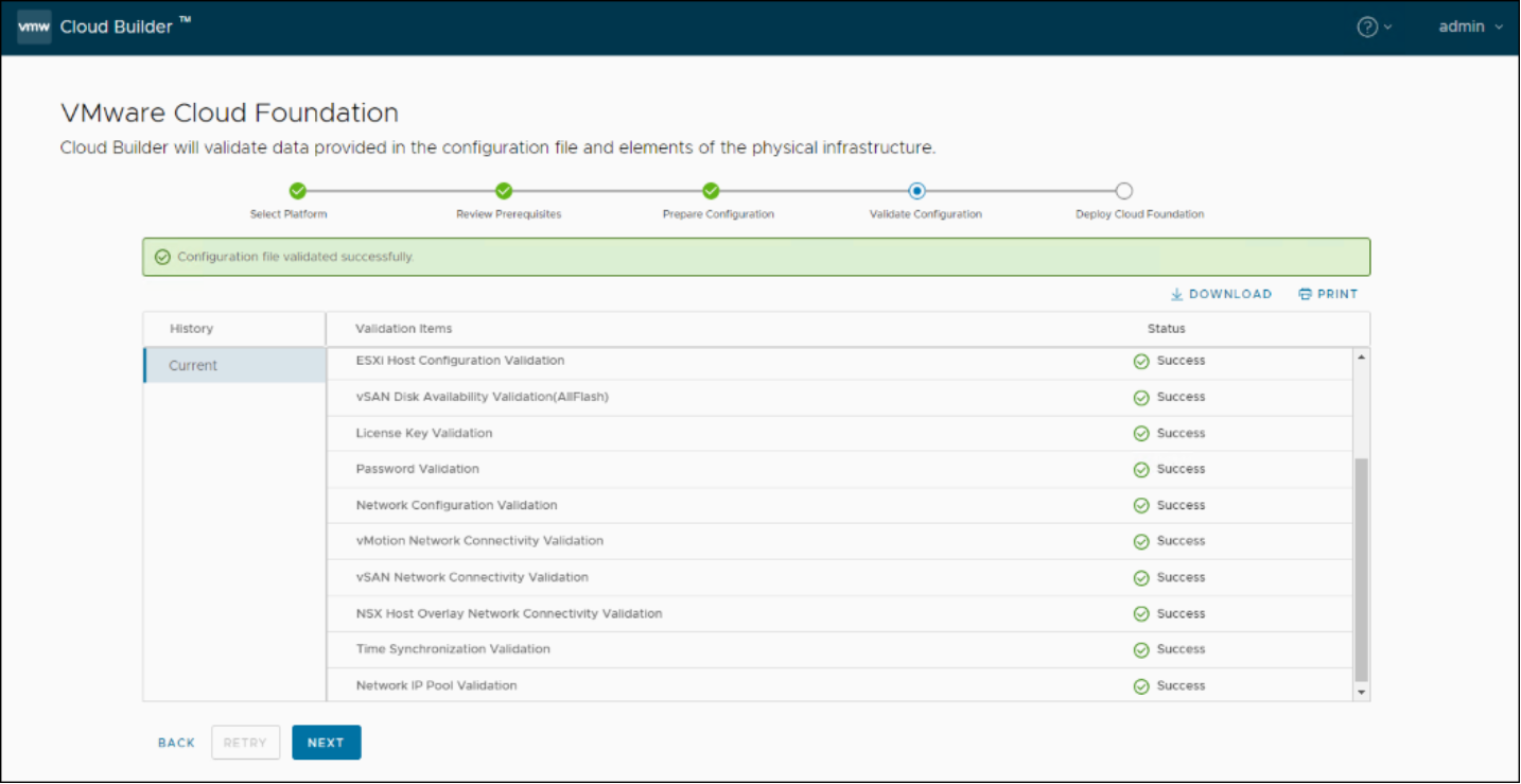 Cloud Builder must validate the setup before beginning installation