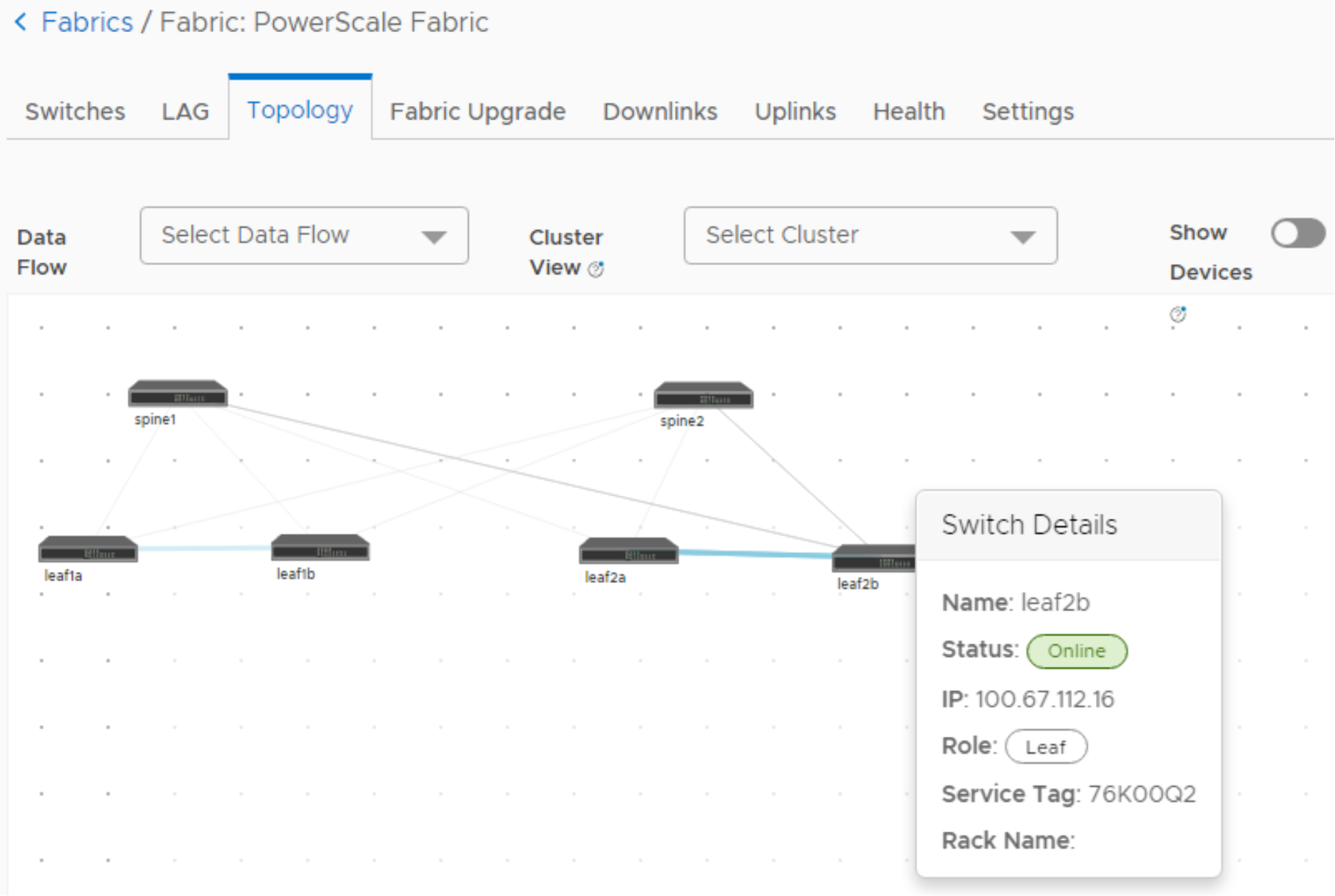 This figure shows a screenshot of the Fabric: PowerScale Fabric page.