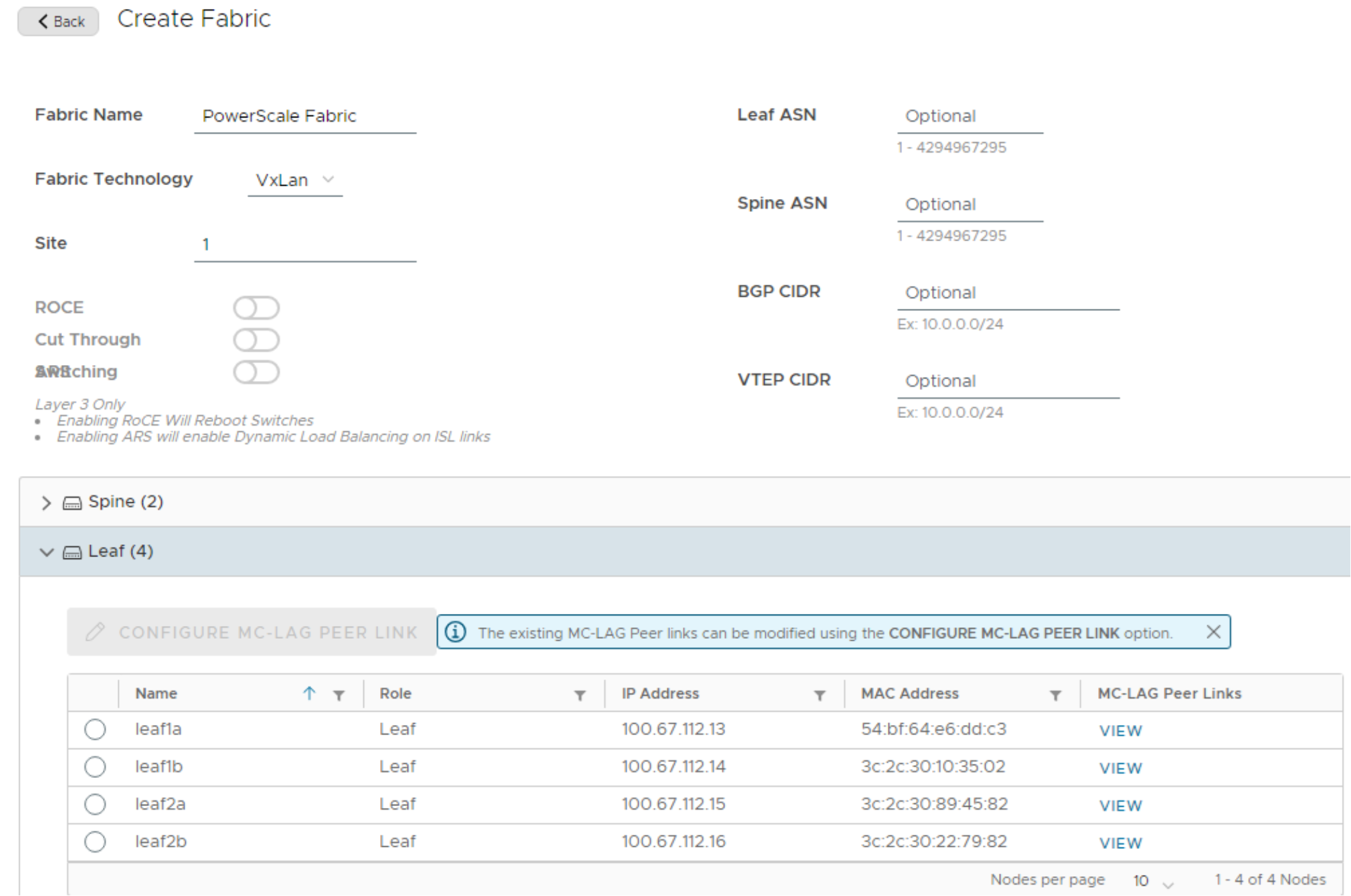 This figure shows a screenshot of the Create Fabric dialog box.