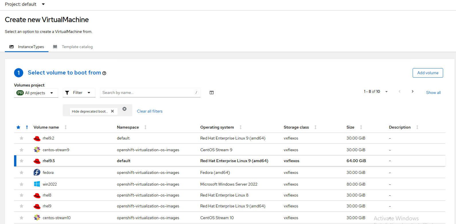 Screenshot of the Create new Virtaul Machine pane