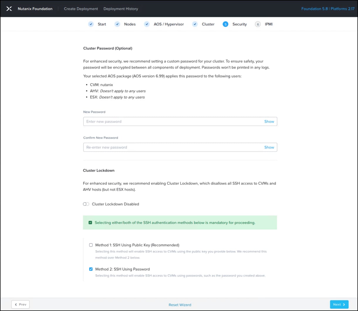 Deployment wizard step 5 for Nutanix Foundation.