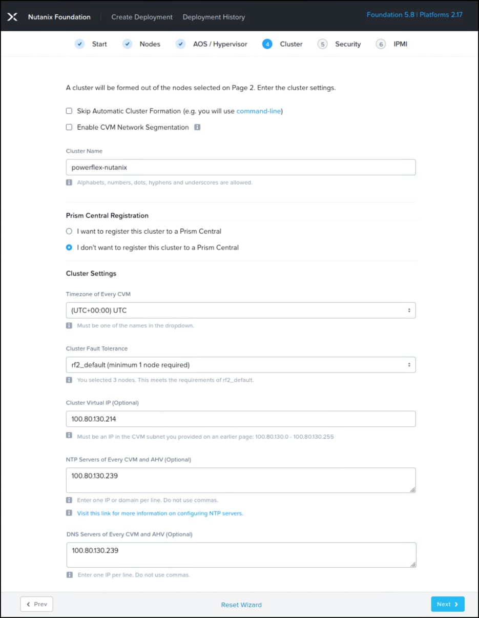 Deployment wizard step 4 for Nutanix Foundation.
