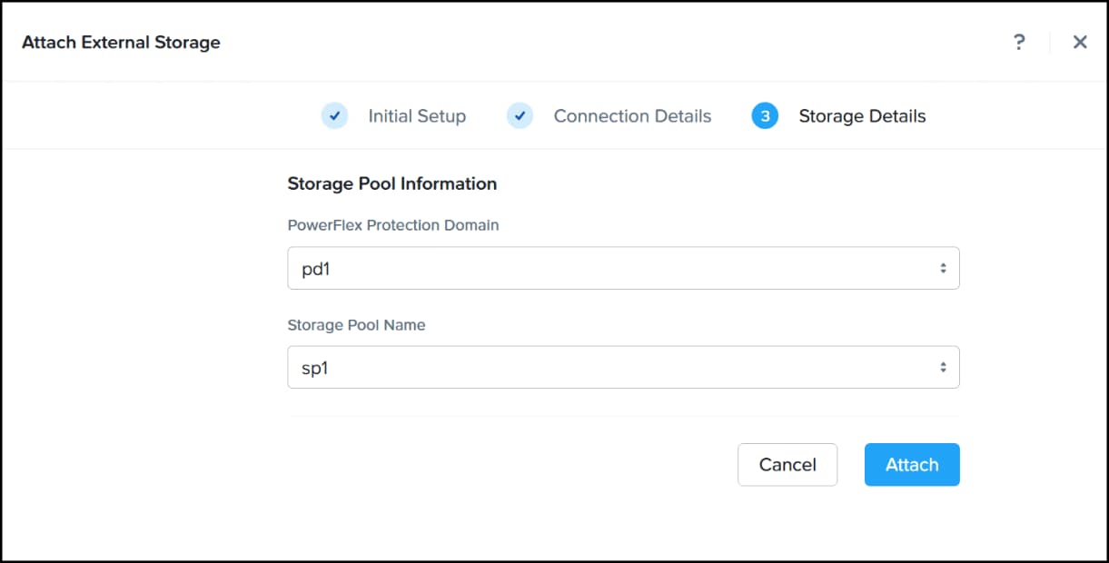 Step 5 of adding PowerFlex external storage.