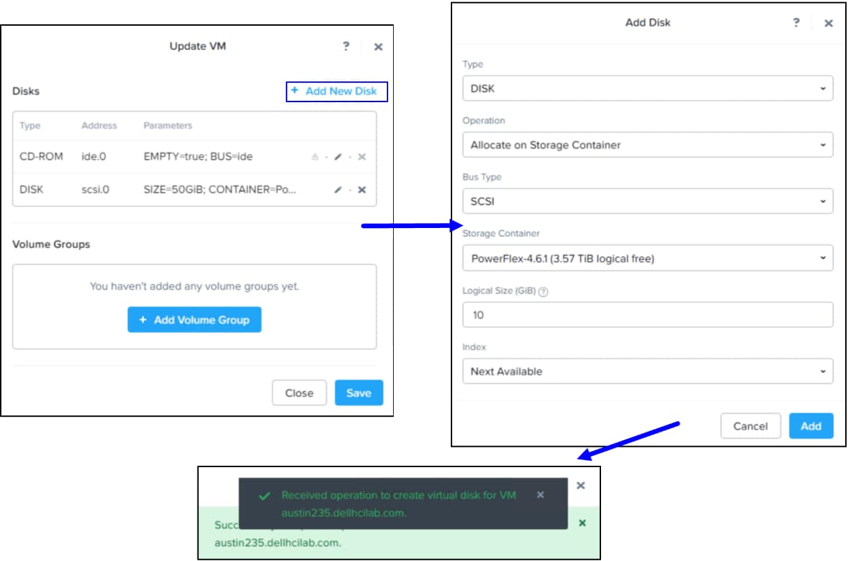 Adding a virtual disk to a VM in the dashboard - step2.