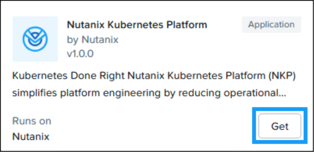 Figure showing Nutanix Kubernetes Platform in Prism Central Marketplace