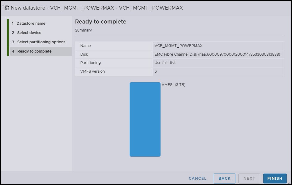 Wizard for datastore creation in vSphere - step 6.