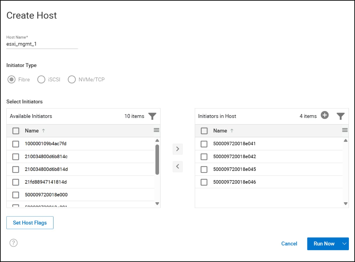 Wizard for creating a host in Unisphere, step 2.