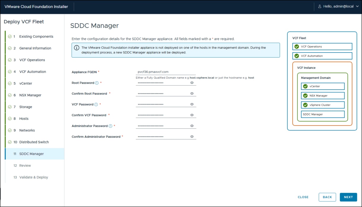 VMware Cloud Foundation Installer - step 11.