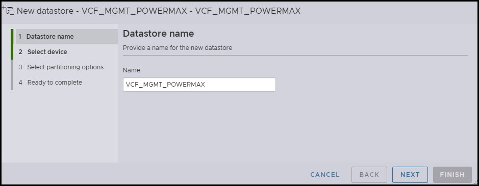 Wizard for datastore creation in vSphere - step 3.