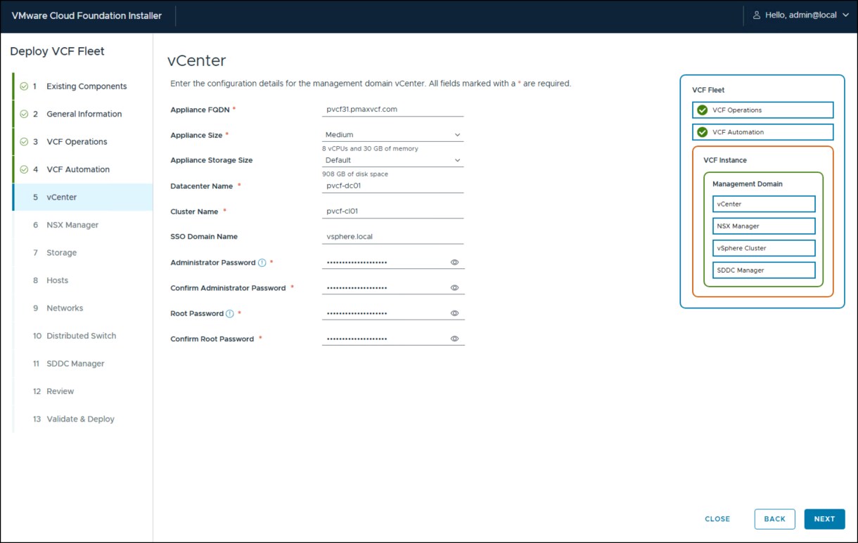 VMware Cloud Foundation Installer - step 5.