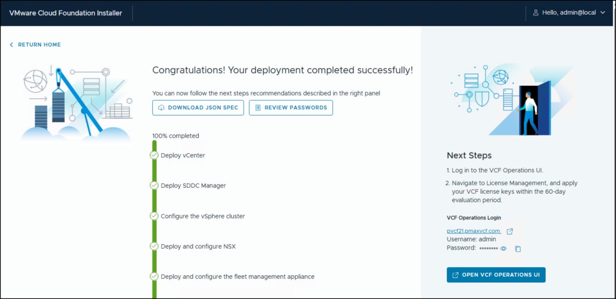 VMware Cloud Foundation Installer - successful deployment.