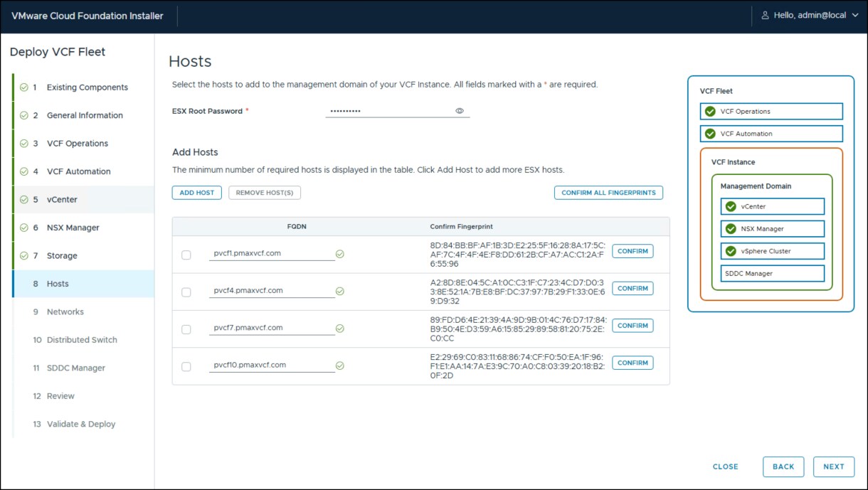 VMware Cloud Foundation Installer - step 8.