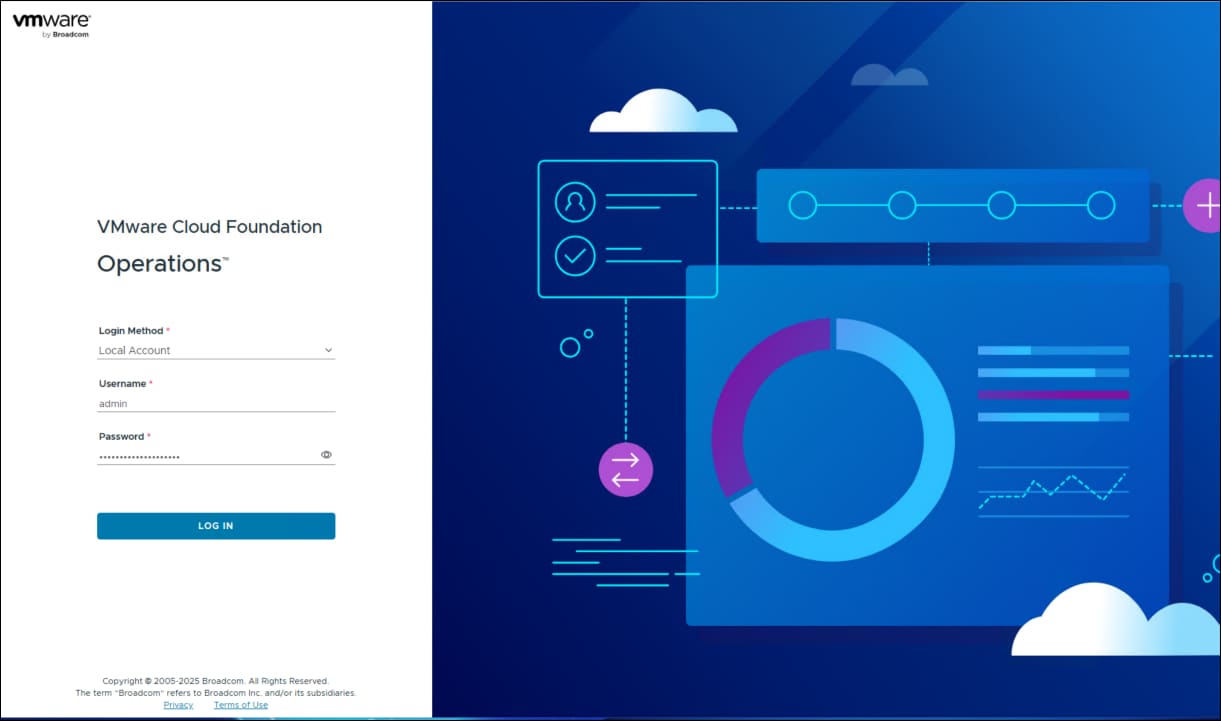 VMware Cloud Foundation Installer - VCF Operations initial login.