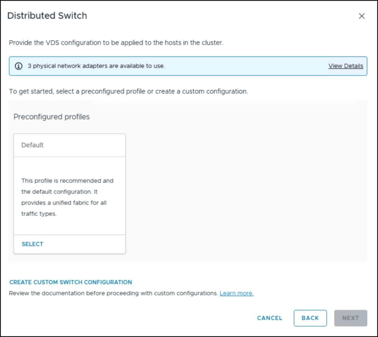 Workload domain creation wizard - step 9a.