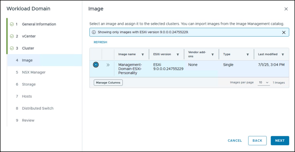 Workload domain creation wizard - step 4.
