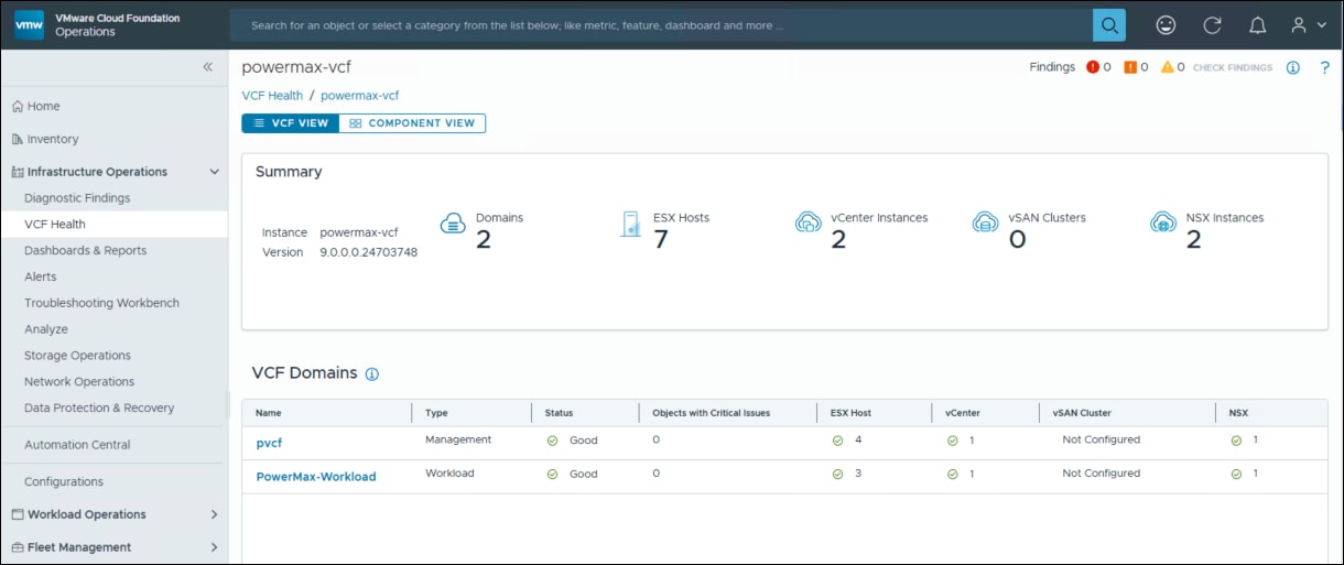 Newly created workload domain as displayed in the health screen.