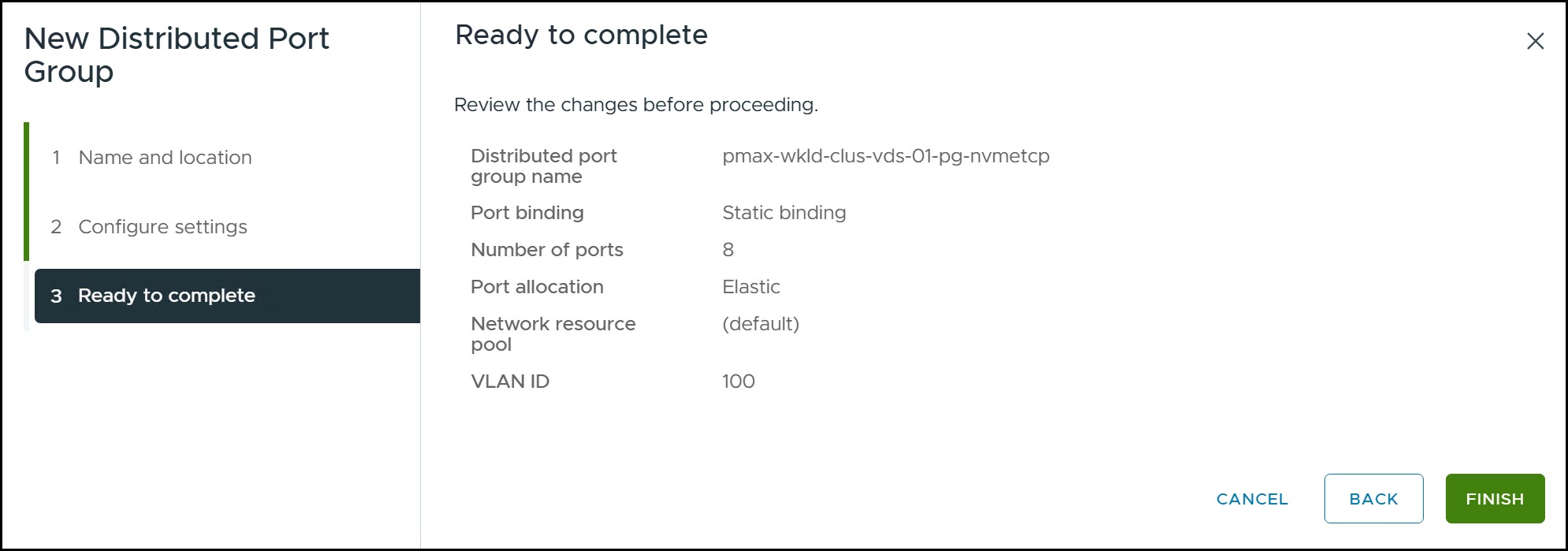 Adding a new VDS port group step 3
