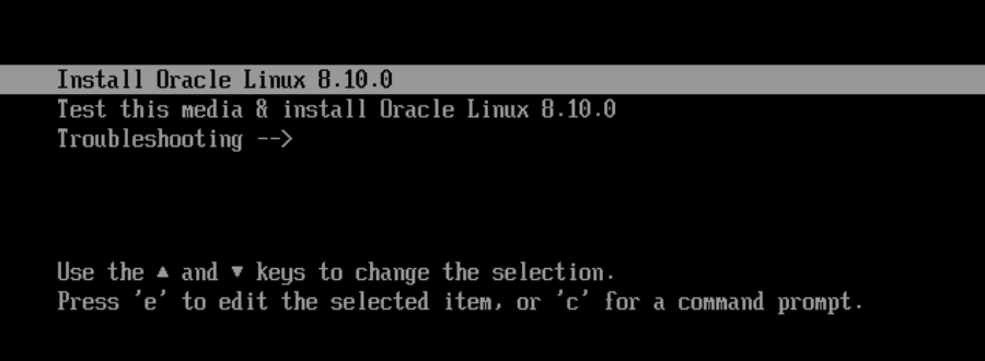 A screenshot of Oracle Linux installation boot dialog