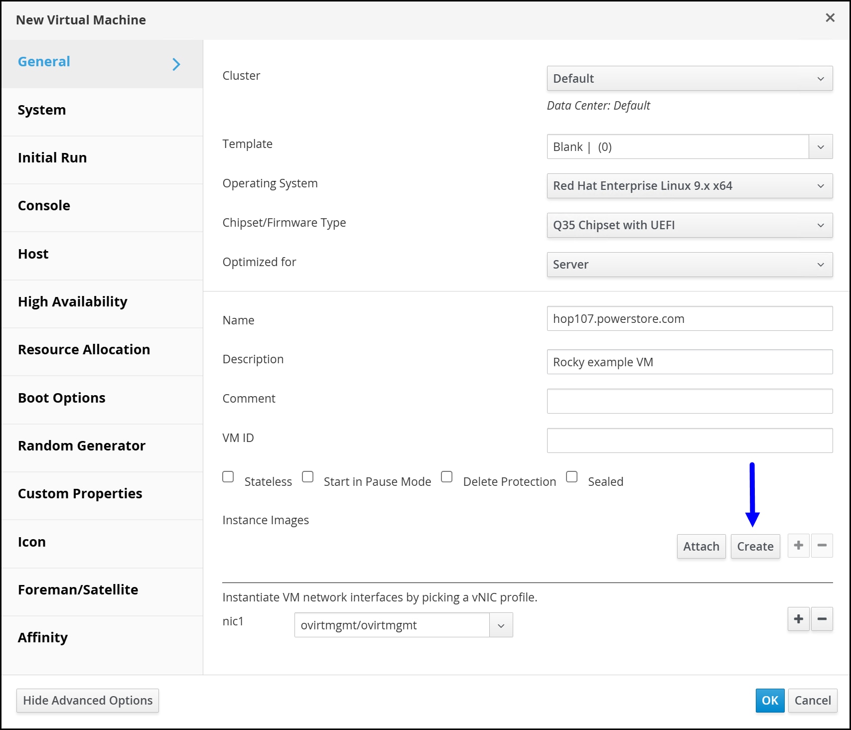 A screenshot of a New Virtual Machine - General dialog.