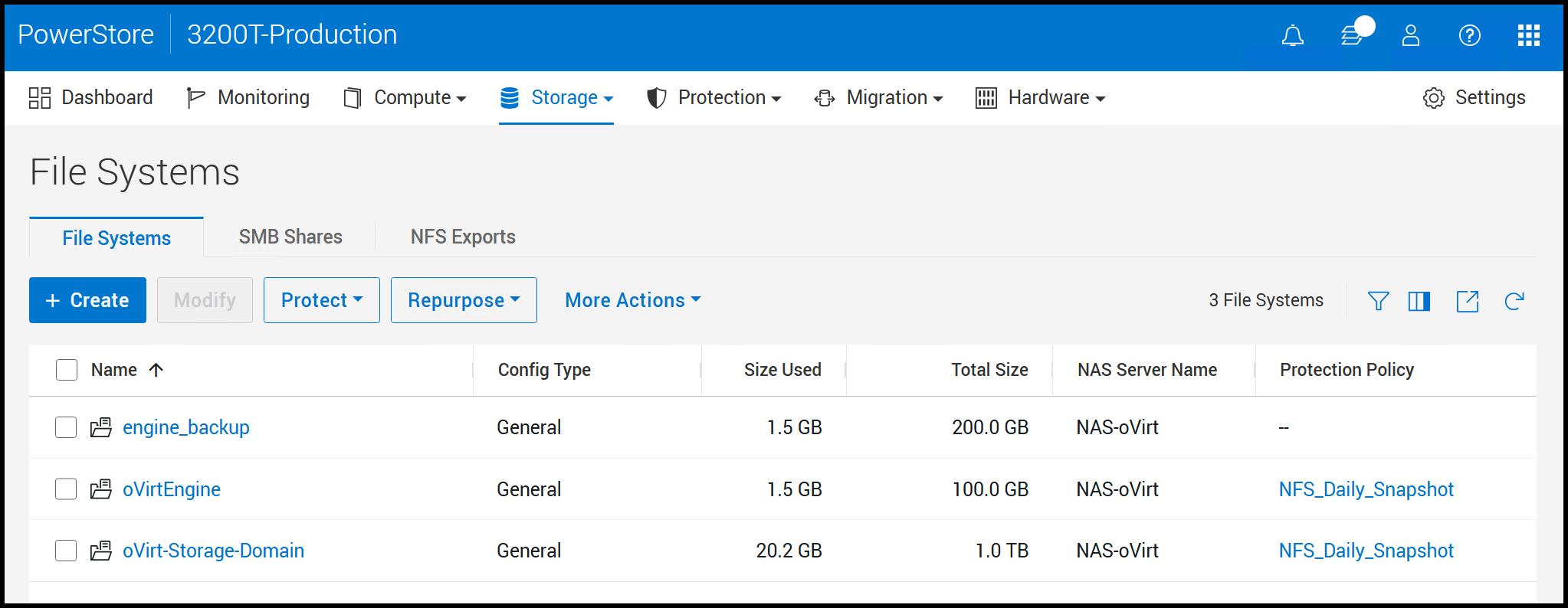 A screenshot of a File system snapshot