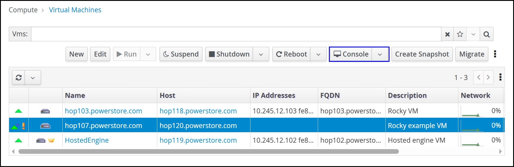 A screenshot of a Virtual Machines - Console selection.