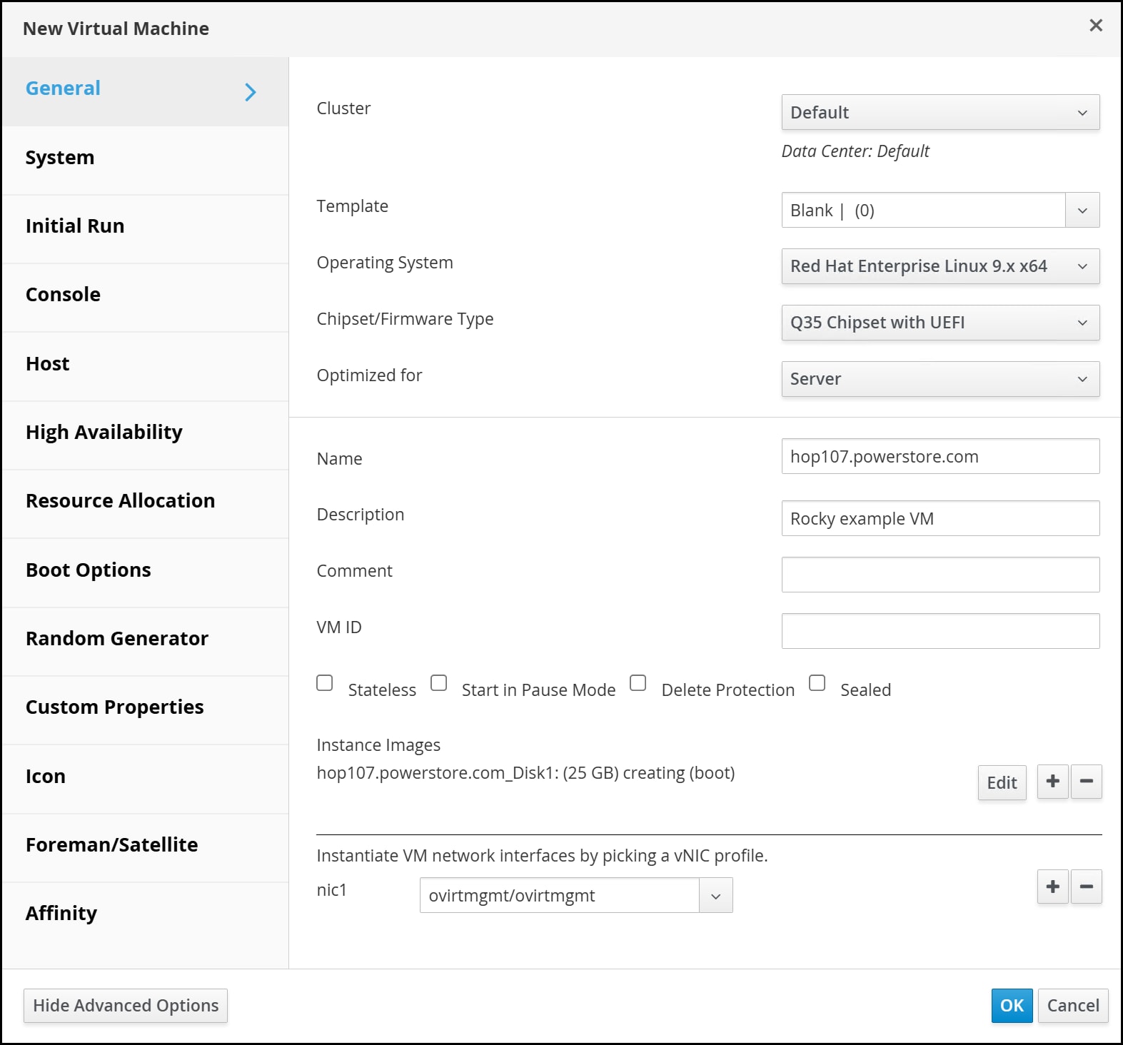 A screenshot of a New Virtual Machine - General dialog.